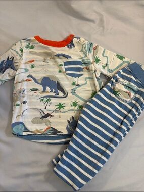 Baby Boden Blue and White Dinosaur Reversible Play Set with Orange Trim